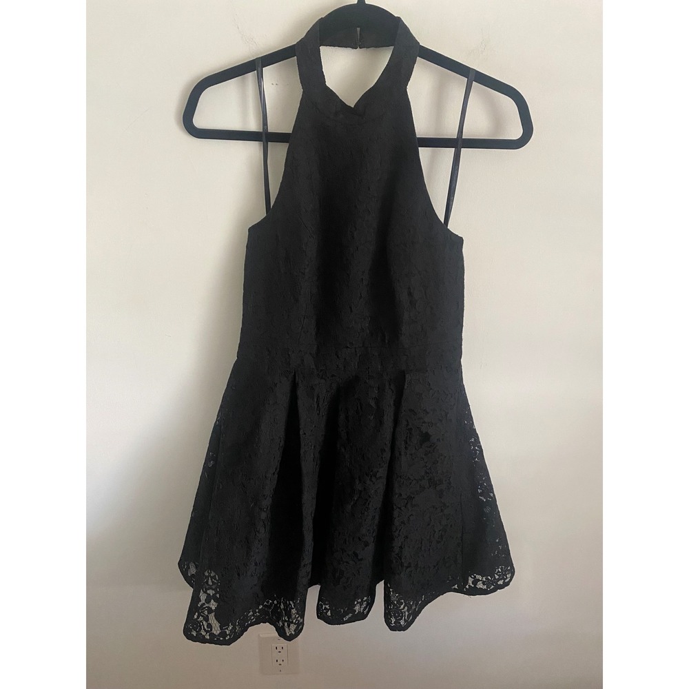 Black Lace Halter Neck Cutout Back Fit Flare Dress Size 6